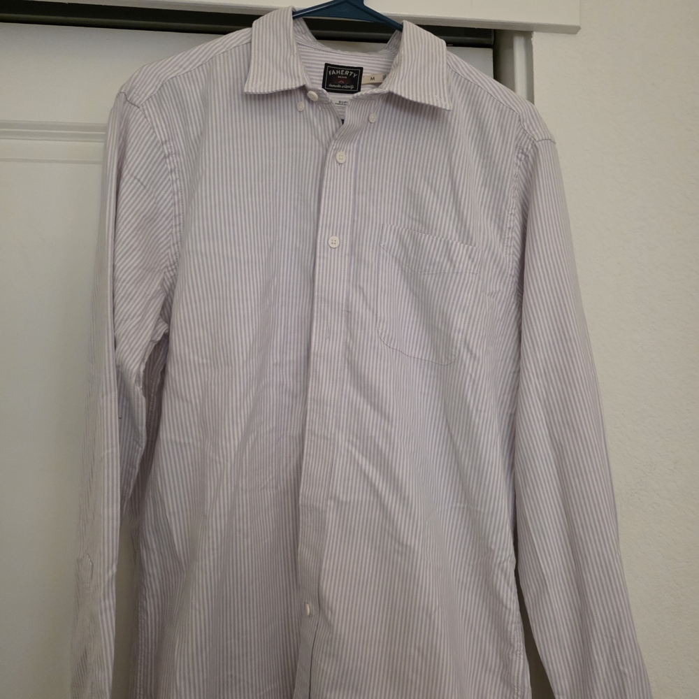 Faherty Men’s Supima Cotton Blend Striped Shirt – Medium – Lilac & White